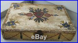 Antique Showstopping Wood Folk Art Painted Document Box Multi Paint Colors Sweet