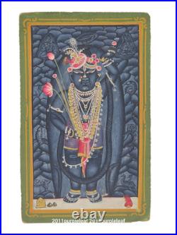 Antique Shrinathji Nathdwara Miniature Painting Lord Krishna Hindu Folk Art