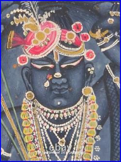 Antique Shrinathji Nathdwara Miniature Painting Lord Krishna Hindu Folk Art