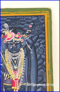 Antique Shrinathji Nathdwara Miniature Painting Lord Krishna Hindu Folk Art