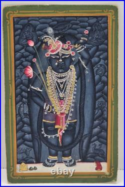 Antique Shrinathji Nathdwara Miniature Painting Lord Krishna Hindu Folk Art