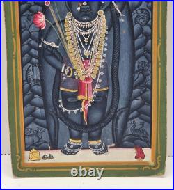 Antique Shrinathji Nathdwara Miniature Painting Lord Krishna Hindu Folk Art