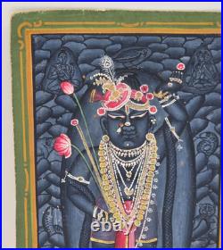 Antique Shrinathji Nathdwara Miniature Painting Lord Krishna Hindu Folk Art