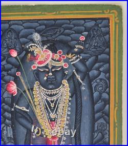 Antique Shrinathji Nathdwara Miniature Painting Lord Krishna Hindu Folk Art