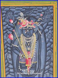 Antique Shrinathji Nathdwara Miniature Painting Lord Krishna Hindu Folk Art