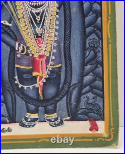 Antique Shrinathji Nathdwara Miniature Painting Lord Krishna Hindu Folk Art