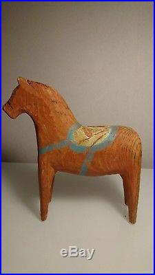 Antique Swedish Dala Horse. Folk Art Carved Sweden Hand Painted