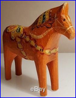 Antique Swedish Dala Horse. Folk Art Carved Sweden Hand Painted