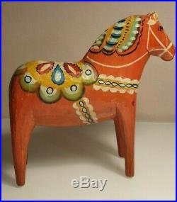 Antique Swedish Dala Horse. Folk Art Carved Sweden Hand Painted. Nisser, Vattnäs