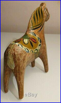 Antique Swedish Dala Horse. Folk Art Carved Sweden Hand Painted. R A R E