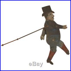 Antique Top Hat Man Tin Toy Jointed Puppet c. 1860s Folk Art Old Paint AAFA