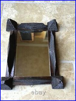 Antique Tramp Art/Folk Art picture frame/mirror with13-layer pyramid decoration
