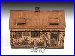 Antique Tunbridge Ware Painted Folk Art Cottage Sewing Box 1800