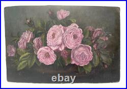 Antique Victorian American Folk Art Primitive Floral Study Original Oil Painting