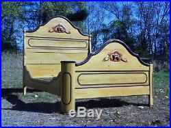 Antique Victorian Cottage Painted Double Full Bed American Country Folk Art