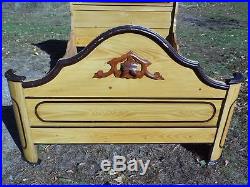 Antique Victorian Cottage Painted Double Full Bed American Country Folk Art