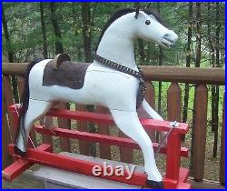 Antique Victorian Folk Art Painted Wood Gliding Rocking Horse Old Primitive Toy