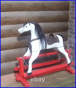 Antique Victorian Folk Art Painted Wood Gliding Rocking Horse Old Primitive Toy