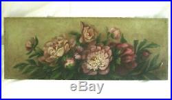 Antique Victorian Orig Oil Painting Folk Art Still Life Floral Country Primitive
