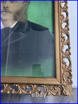 Antique Victorian Portrait Charcoal on Paper Laid on Canvas c1870s Framed