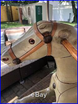 Antique Victorian Wood Painted Toy Rocking Horse Saddle Primitive Folk Art Vtg