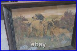 Antique Vintage 1950's Original Framed Watercolor Dogs Painting Folk Art 22x26