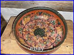 Antique Vintage Large Folk Art Painted Norwegian Ale Bowl Rosemaling