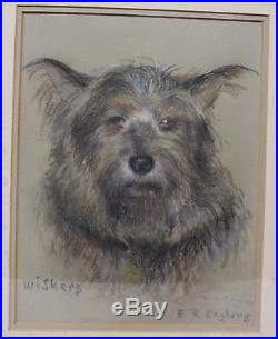 Antique Vintage Pastel Painting Folk Art AMericana Dog Wiskers Signed