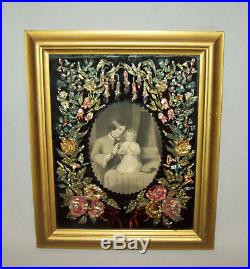 Antique Vtg 19th C 1870s Folk Art Tinsel Painting Reverse on Glass Great Cond