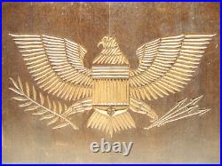 Antique Walnut Folk Art Carved Picture Frame Patriotic Bald Eagle American Flag
