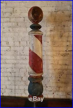 Antique Wood Carved Painted Barber Poll Trade Sign Americana Folk Art