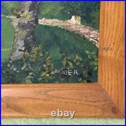 Antique Wooded Cabin Oil Painting Framed 21x17 Folk Art