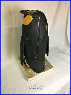 Antique Wooden Folk Art Carved and Painted Penguin