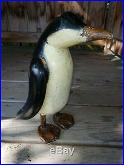Antique Wooden Folk Art Carved and Painted Penguin primitive 10