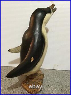 Antique Wooden Folk Art Carved and Painted Penguin primitive 10 1/2