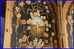 Antique XL French folk art 4 season putti animal Childs hand paint Room screen