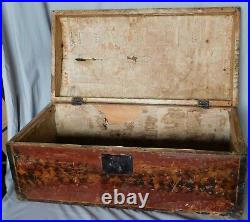 Antique dome top travel trunk folk art sponge painted chest box c 1830 dovetails
