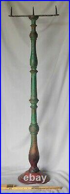 Antique folk art candle stand candelabrum wrought iron 18th c paint decorated