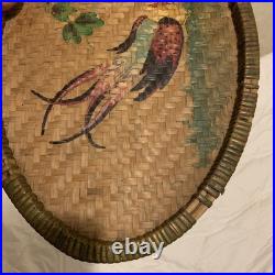 Antique folk art chicken painting On Basket Weave Tray Antique folk art chicken painting On Basket Weave Tray