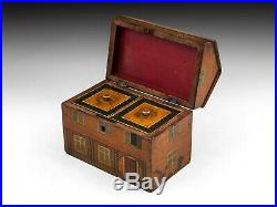 Antique folk art country cottage painted tea caddy circa 1800