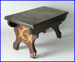 Antique foot stool with folk art painting of a squirrel country home rustic camp