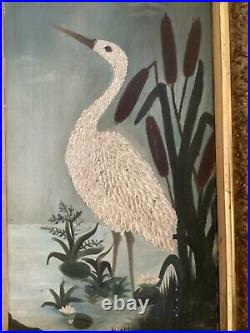 Antique framed oil painting Marsh Bird Egret Heron Abeles Little Rock Arkansas