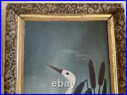 Antique framed oil painting Marsh Bird Egret Heron Abeles Little Rock Arkansas