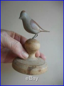 Antique hand carved Butter Stamp with carved & painted Bird. Folk Art Bird Carving