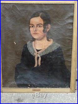 Antique vintage folk art oil painting portrait Lenore