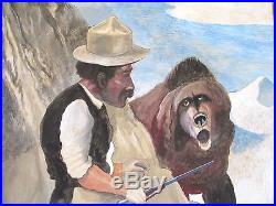 Antonio Romano Signed & Framed Painting Bear Hunter 24x40 Listed Folk Art