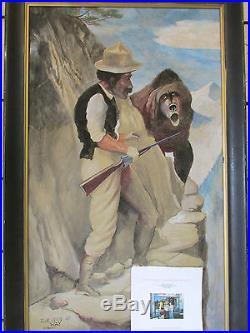 Antonio Romano Signed & Framed Painting Bear Hunter 24x40 Listed Folk Art