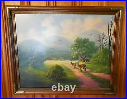 Appalachian Landscape Deer Oil Painting SIGNED LOLA JOINER KENTUCKY ARTIST