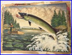Appalachian Tennessee Artist Willard J Allen Painting Pike Muskie Fishing Boat Appalachian Tennessee Artist Willard J Allen Painting Pike Muskie Fishing Boat