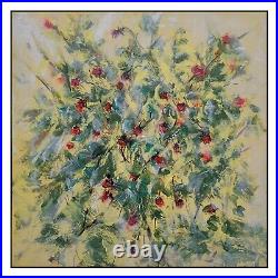 Art Oil Painting Original Large 24 Floral Flowers Bush American Raspberry Kravt